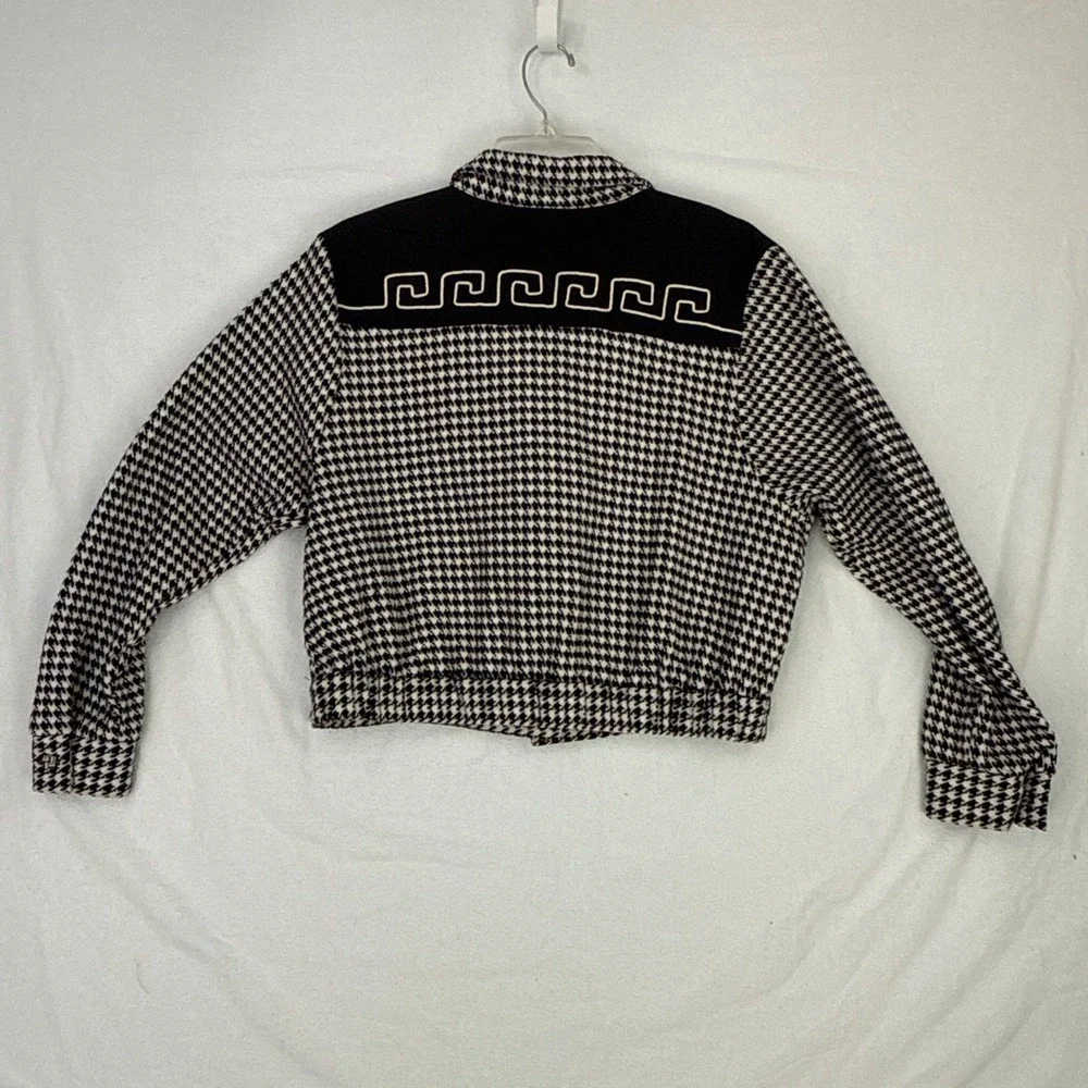 Vintage Sunny Sport Black White Houndstooth Jacket Greek Key Cropped‎ Blazer M